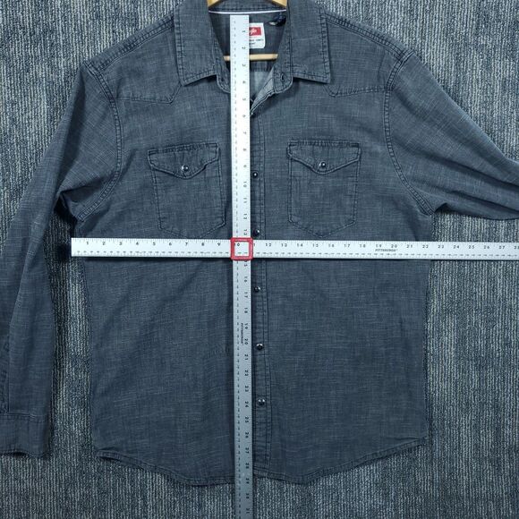 Wrangler Shirt men's XL Gray Denim long sleeve Black Pearl snap Casual Western - Picture 8 of 11